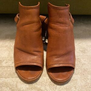 Frye Brown Leather Mules with Block Heel